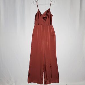 Express Wide Leg Jumpsuit Small Sleeveless Cowl Maroon Bronze Satin Shiny NYE